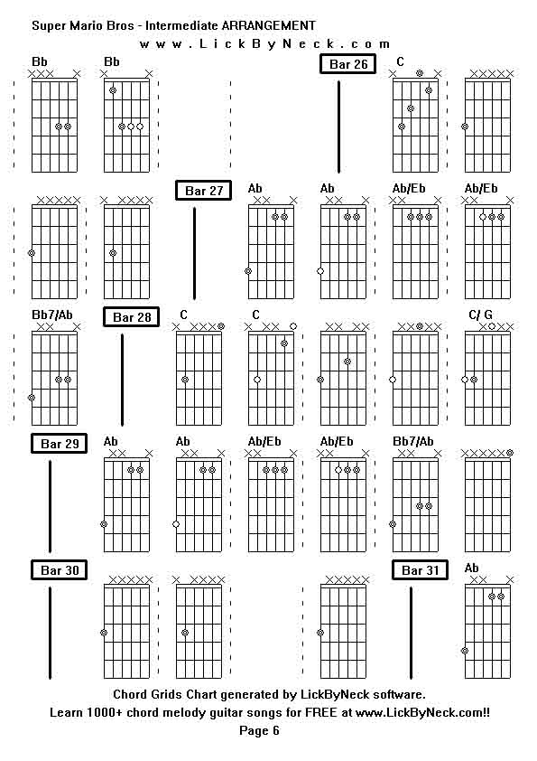 Chord Grids Chart of chord melody fingerstyle guitar song-Super Mario Bros - Intermediate ARRANGEMENT,generated by LickByNeck software.